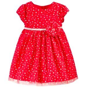 Girls Marmellata Red Polka Dot Party Dress With Floral Accent Silver Ribbon 18M